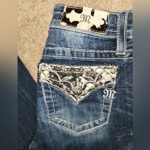 Women's Miss Me Straight Leg Jeans Embellished Back Pockets, Dark Blue Jeans